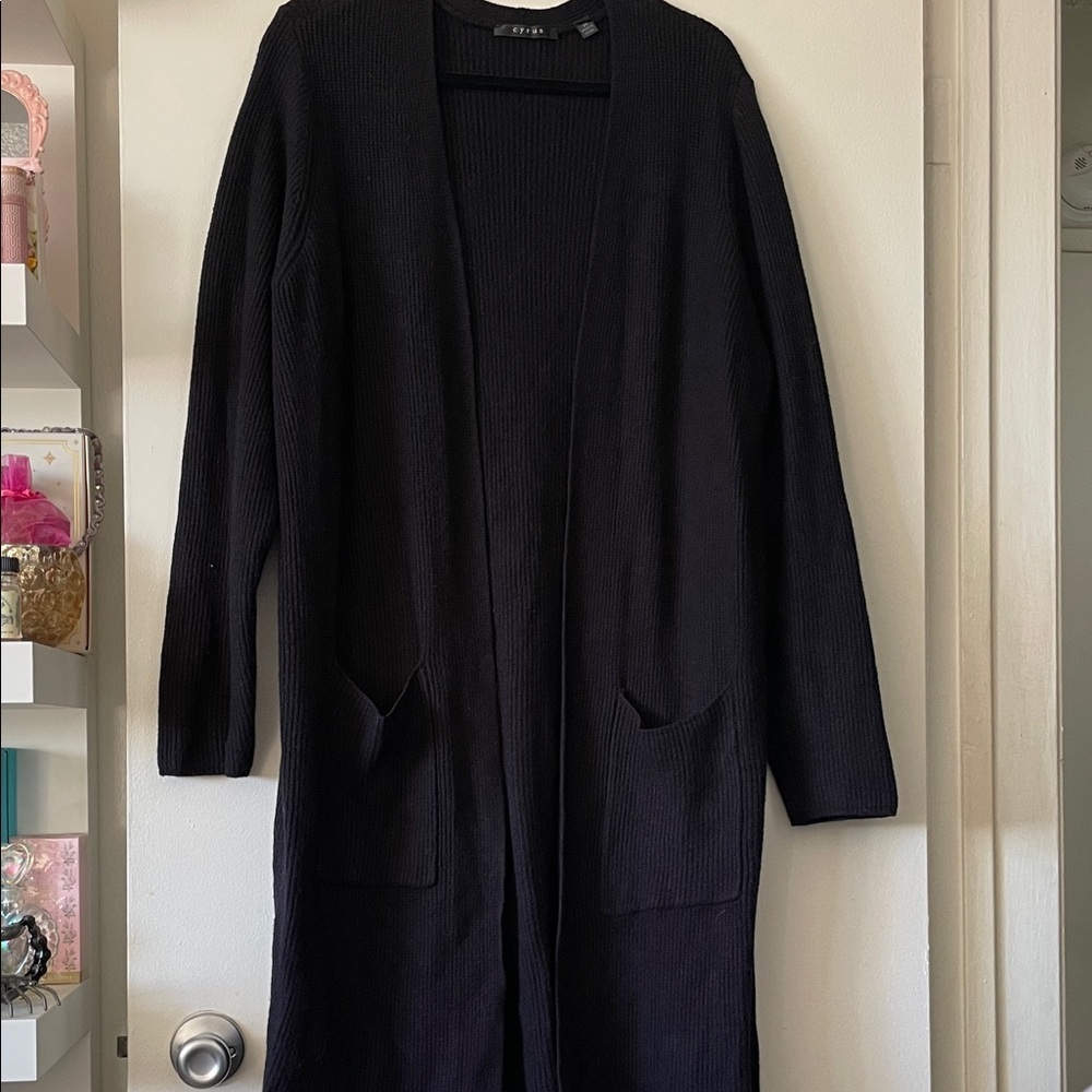 Cyrus|Women's Classic Black Ribbed Long Cardigan|2X|EUC